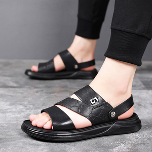 FASHION Genuine Leather Open Toe Walking Sandals Breathable <b>Hook</b> & Loop Closure Summer Men's <b>Shoes</b> - Product Image 4