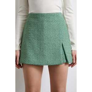 กางเกงขาสั้นเอวสูงสีเขียว กางเกงขาสั้นสไตล์ทวีดสำหรับผู้หญิง แฟชั่นลำลอง - Product Image 2