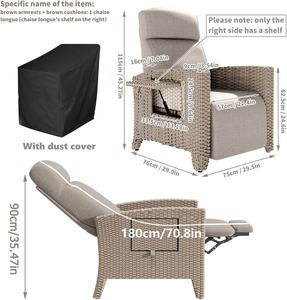 Tumbona Ergonómica para Exteriores ONKBOITE, Sillón <span class=keywords><strong>de</strong></span> Ratán con Respaldo Ajustable, Cojín Grueso, Soporte Continuo, Bordes Marrones, Color Almendra - Product Image 3