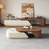 Ensemble moderne de meuble TV et table basse de luxe, blanc crème, en noyer, console multimédia, mobilier de salon minimaliste italien