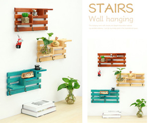 Retro Solid Wood Multifunctional Stair Wooden Wall Shelf <b>for</b> Home Decoration - Product Image 6
