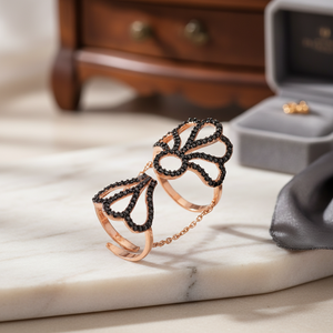 สีดำเพทายหิน Dainty รูปร่างที่ไม่ซ้ำกันห่วงโซ่คู่เงินสองแหวนตุรกีขายส่งเครื่องประดับในแบบฉบับ - Product Image 3