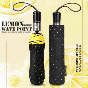 High Quality <b>Plastic</b> Handle Dot Full Print Yellow Umbrella Modern Design 3 Fold Double Layers Metal <b>Frame</b> Fully-Automatic 190T - Product Image 1