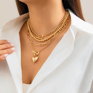 2024 joyerí<span class=keywords><strong>a</strong></span> de moda Hip-hop Punk de alta calidad nuevo collar minimalista conjunto de mujeres geométrico amor corazón chapado en <span class=keywords><strong>oro</strong></span> regalo de fiesta - Product Image 6