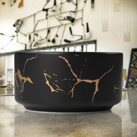 Bol rond cylindrique en céramique motif marbre noir et or de taille personnalisée