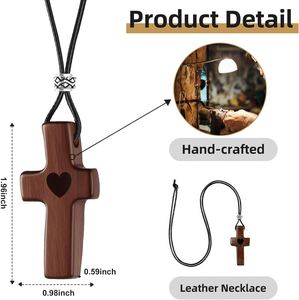 Welhouse My Wood <b>Cross</b> Pendant <b>Necklace</b> With Heart Design for <b>Men</b> Women Handcrafted Christian Gift - Product Image 2