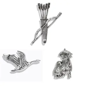 Vintage süße Männer Pins Antik Silber Tier Igel Wildgans Broschen Schmuck für Frauen Mädchen Großhandels preis