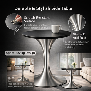 Mesa de Bar Moderna de Lujo con Tapa Redonda Negra y Base de Metal Tipo Tulipán para Vestíbulo de Hotel, Cafetería, Bistro, Espacios Pequeños, Muebles de Interior - Product Image 5