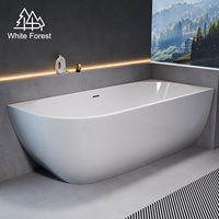 Baignoire en acrylique d'angle asymétrique incurvée simple de haute qualité WhiteForest, esthétique moderne minimaliste, pour main gauche ou droite