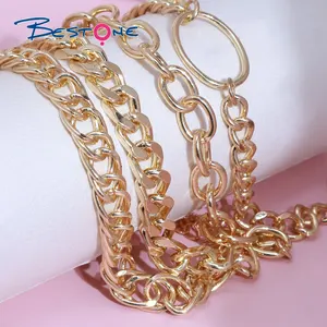 Bestone Multi-Layer Cuban Chain Link Metal Bracelet Gold Charm Bohemian Bracelets Set For Women