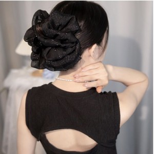 High-end mesh silver thread <b>bow</b> bubble hair <b>clip</b> for women, hair volume enhancement shark <b>clip</b>, back of head updo hair - Product Image 4