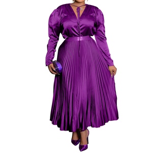 ชุดเซ็ต 2 ชิ้น เสื้อแขนยาวสีพื้นผูกโบว์สุดหรูหราสำหรับสาวอวบอ้วนช่วงฤดูใบไม้ร่วง พร้อมกระโปรงจีบแฟชั่น - Product Image 1