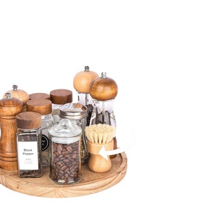 Wooden Rotating <b>Tray</b> Round Solid Wood Spice Storage Kitchen Countertop Condiment Holder Desktop Vase Base Fruit Plate - Product Image 5
