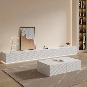 가벼운 럭셔리 이탈리아 디자인 거실 TV 캐비닛 현대 화이트 커피 테이블 조합