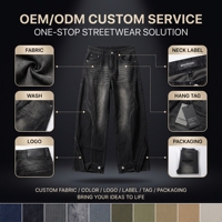 Jeans personnalisés à jambe large pour hommes, avec boutons et sangles, ourlet évasé, effet usé, délavé, denim avant-gardiste, OEM ODM, faible MOQ, vente en gros directe usine