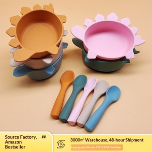 Bol à ventouse dinosaure en silicone de qualité alimentaire sans BPA, vaisselle de dessin animé pour tout-petits et enfants, cadeau pour bébé, ensemble en gros - Product Image 2