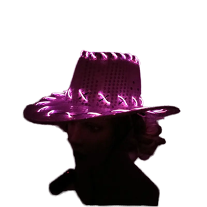 T-Worthy Chapeau LED rose néon pour femme EL Wire Sequins pour barre de Noël-Lumière clignotante pour la célébration du Nouvel An du poisson d'avril - Product Image 2