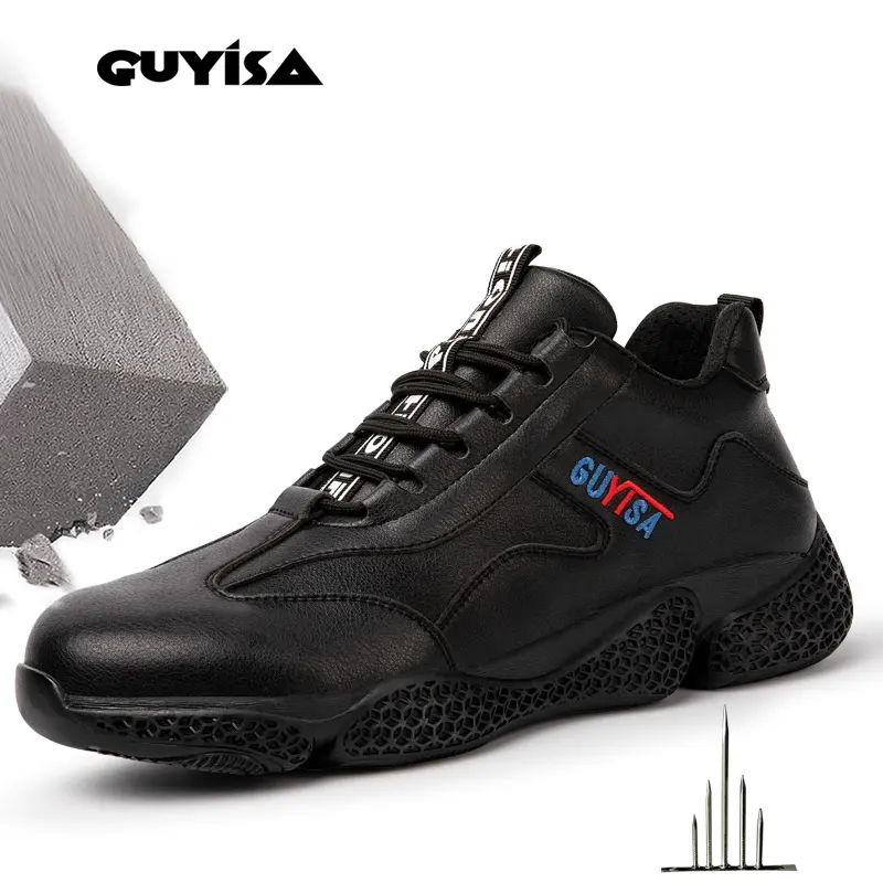 GUYISA รองเท้านิรภัยสำหรับผู้ชาย,รองเท้าเซฟตี้แฟชั่นน้ำหนักเบาหัวเหล็กและพื้นรองเท้าระดับกลาง