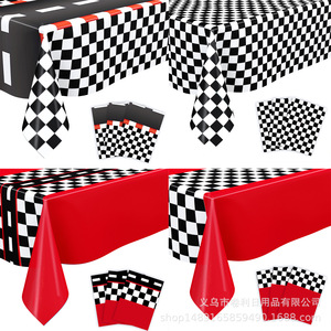 Racing <b>Tablecloth</b> Black White Checkered <b>Rectangle</b> Disposable PE <b>Tablecloth</b> For Birthday Party Decorations - Product Image 1