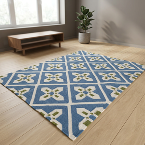 Modern Geometric Area Rug Blue White Green Flat Weave Rectangle Non-Slip Living Room Wool Acrylic - Product Image 5