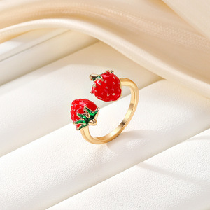 Anillo Ajustable con Forma de Fresa, Chapado en Oro, Joyería Unisex, Regalo, Estilo 1 2 3 4 - Product Image 4
