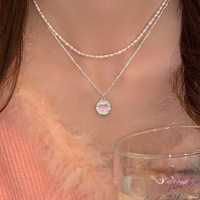 Chaîne de clavicule pour femme avec nœud rose et géométrie, pendentif en forme de cœur, collier de mode exquis et polyvalent