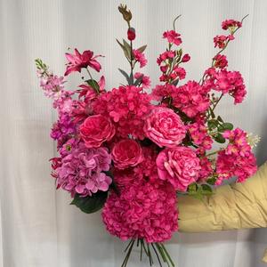 Arreglo de Flores Artificiales de Seda Rojas y Rosas, Ramo Mixto de Hortensias para Centro de Mesa de Boda, Venta Directa de Fábrica al Por Mayor - Product Image 2