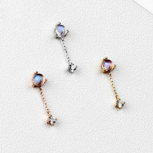 ต่างหูห้อยประดับมูนสโตนแบบไม่มีเกลียว ทองคำขาว 14K ลายดอกบัว เครื่องประดับตกแต่งร่างกาย - Product Image 3