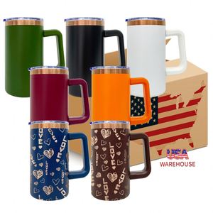 20 Pack Custom logo Copper Plated Powder Coated 20oz Stainless Steel <b>Insulated</b> Coffee <b>Mugs</b> with Removable Plastic Handle - Product Image 1