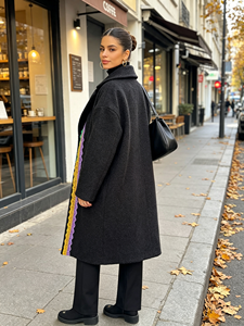 SWEET BABE Manteau trench en laine pour femme, long, ouvert sur le devant, col à revers, manches longues, couleur contrastante, vêtement d'extérieur décontracté pour l'hiver - Product Image 2