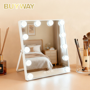 可旋转桌面化妆镜 12 个 <span class=keywords><strong>LED</strong></span> 灯泡 3 级调光放大功能-工厂批发化妆镜 - Product Image 1
