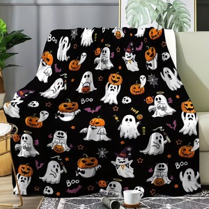 Manta de Franela Suave con Diseño de Calabaza Fantasma de Dibujos Animados de Halloween, Manta Rectangular de Polar para el Hogar, Ecológica, Estilo Otoñal - Product Image 2