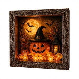 Cross-border Bestseller DIY Wooden Modern Minimalist Halloween Shadow Box &amp; Night-Light Kit - Product Image 1