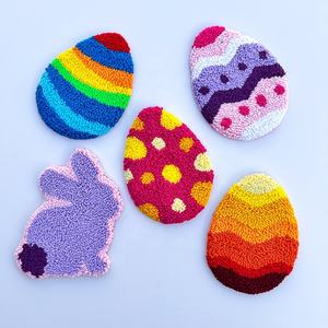 Venta al por mayor hecho a mano ecológico poliéster algodón punzón aguja posavasos taza Alfombra conjunto Pascua conejito huevo regalo para vacaciones; Venta caliente - Product Image 2