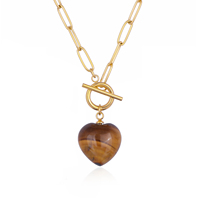 JUSTOP - Collar con Colgante de Ágata en Forma de Corazón, Moderno, Unisex, OEM/ODM, Personalizado, de Acero Inoxidable, Chapado en Oro y Plata, con Cadena de Eslabones, MOQ