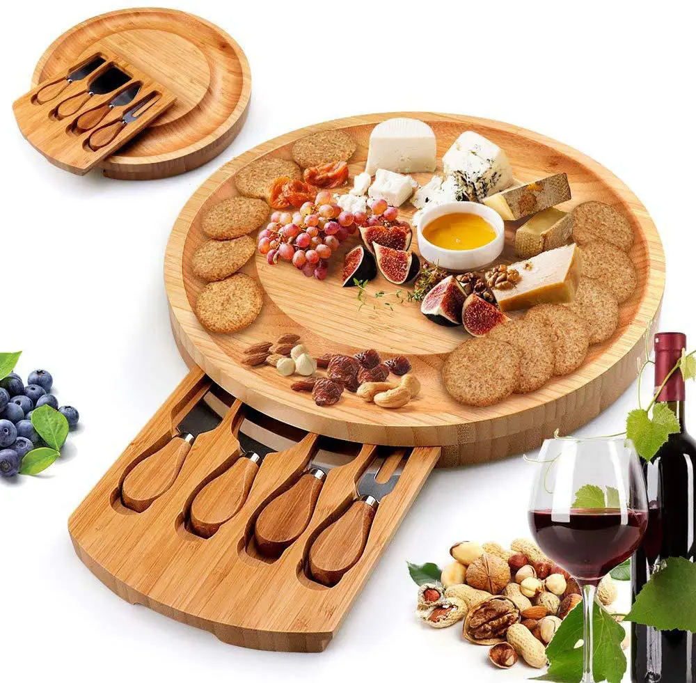 Unique Wooden Mini Charcuterie Platter Bamboo Cheese Cutting Board Gift Set Charcuterie Board with Knife Set