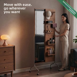 <span class=keywords><strong>Espejo</strong></span> de Cuerpo Entero Multifuncional de Roble Macizo con Panel Perforado para Almacenamiento y Ruedas para Dormitorio o Armario CYJ054 - Product Image 5