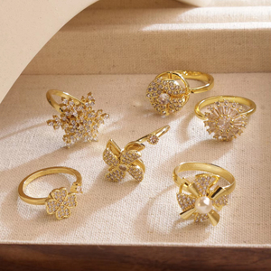 Jeutelis Chất lượng cao 18K mạ vàng đồng giải nén của phụ nữ thời trang nhẫn với Zirconia xoay vòng phụ kiện - Product Image 2