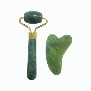 Kit facial en pierre naturelle Xiu Yan, rouleau à tête unique avec Gua Sha en forme de cœur pour les soins de beauté quotidiens et les soins spa - Product Image 1