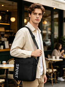 Custom Logo Minimalist Black Oxford Messenger <b>Bag</b>, Versatile Crossbody Shoulder <b>Bag</b> For Teenagers Adults Sports Daily Commute - Product Image 1
