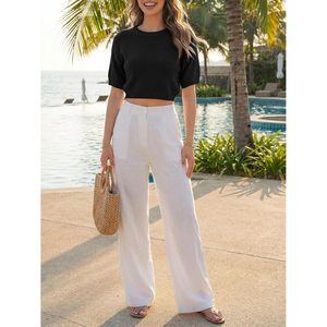 Custom Womens Cropped Knit Sweater <b>Short</b> <b>Sleeve</b> Crewneck Solid Loose Lightweight <b>Crop</b> <b>Top</b> - Product Image 5
