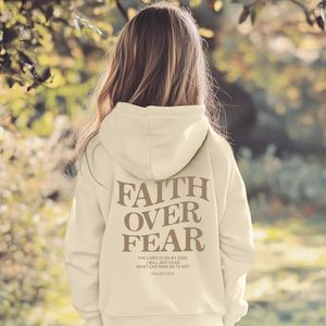 เสื้อฮู้ด Faith Over Fear สำหรับเด็กผู้หญิง ลายข้อพระคัมภีร์ เสื้อพูลโอเวอร์คริสเตียน เสื้อสเวตเชิ้ตถักสำหรับผู้หญิง ระบายอากาศได้ดี น้ำหนัก 300 กรัม - Product Image 3