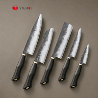Couteaux de chef de luxe en acier VG10 plaqué Kurouchi avec manche en bois d'ébène, logo personnalisé OEM, ensemble de couteaux de cuisine japonais professionnels en gros