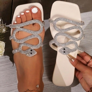 <span class=keywords><strong>Sandalias</strong></span> Planas de Verano para <span class=keywords><strong>Mujer</strong></span>, con Pedrería Brillante, <span class=keywords><strong>Doble</strong></span> <span class=keywords><strong>Tira</strong></span>, Punta Abierta, Casuales y Elegantes - Product Image 2
