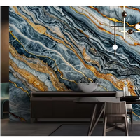 Youmiya Panel Dinding PVC Motif Bunga Onyx Biru Emas Cetak 3D 1200x3000mm 4 Buah Set Tahan Air Tahan UV Tahan Kelembaban