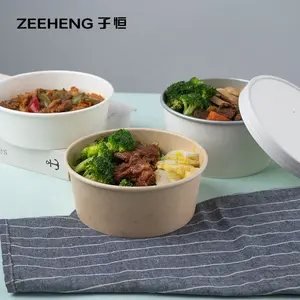 Бумажная миска для супа из крафт-коричневого салата с крышкой для использования в микроволновой печи для еды на вынос