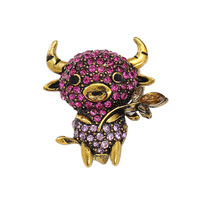 Broche en alliage en forme de branche mignonne, motif animal du zodiaque, haut de gamme, entièrement sertie de cristaux, accessoire de corsage, mascotte, cadeau unisexe