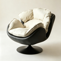 Fauteuil pivotant à 360° à coque bicolore, coussin en peluche doux amovible, design moderne, montage facile, en similicuir noir