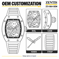 Montre à quartz pour homme en alliage, forme baril, visage souriant, personnalisable OEM, luxe et mode, 43 mm, aiguilles lumineuses, résistante à l'eau 30M