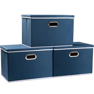 Hogar dormitorio armario cajas de almacenamiento plegable organizador de oficina contenedores Cubo de almacenamiento de tela de lino cofre de juguete grande con tapa